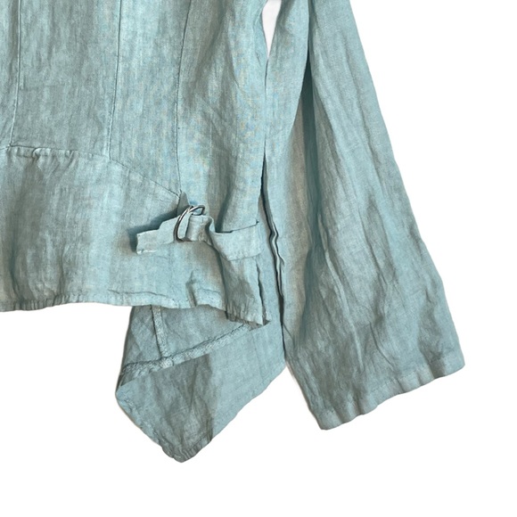 Ornella Paris Italian Flax Linen Hi low Hem Green Women’s Open Jacket Top Sz XL - Picture 5 of 10